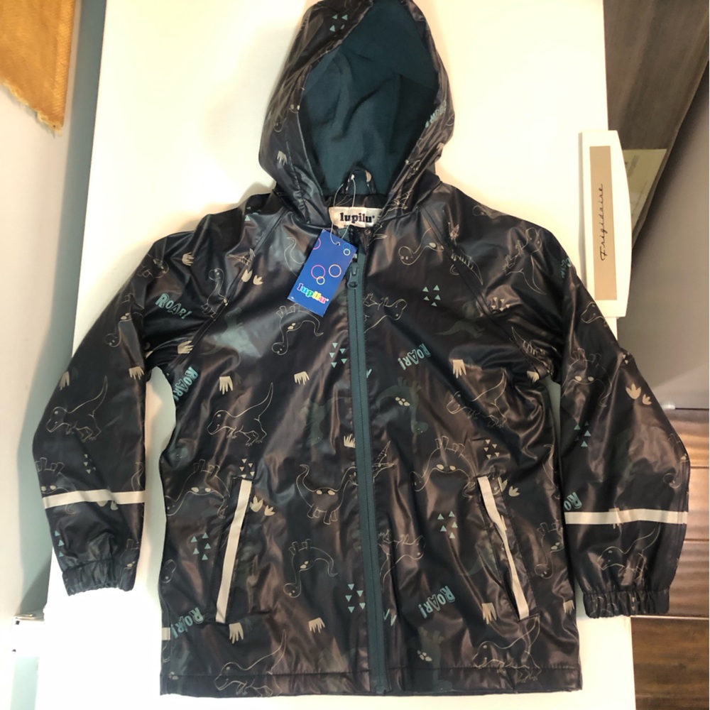 NWT Lupilu Waterproof Fleece Lined Dinosaur Jacket Rain Coat Kids Sz 4-6 4-5 5-6